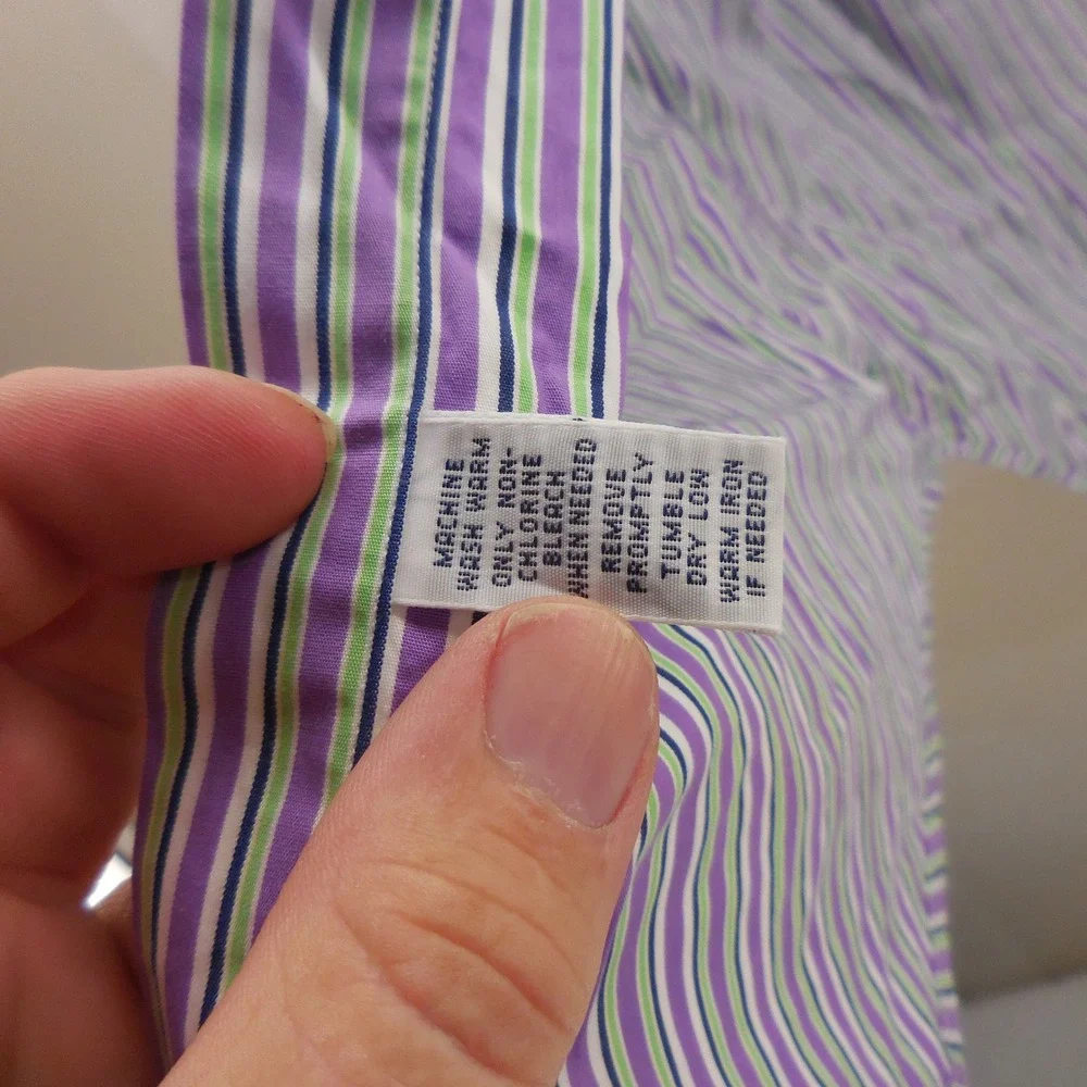 Polo Ralph Lauren Regent Classic Fit Striped Shirt Purple Green White 15.5 34/35